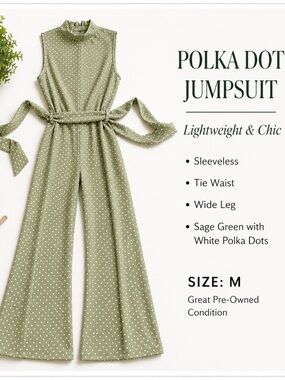 PrettyLittleThing Light Green Polka Dot Jumpsuit. Condition - like new.